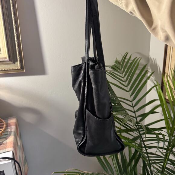 Lucky Brand Black Leather Chevron Haircalf Tote Bag Shoulder Bag - Picture 2 of 8